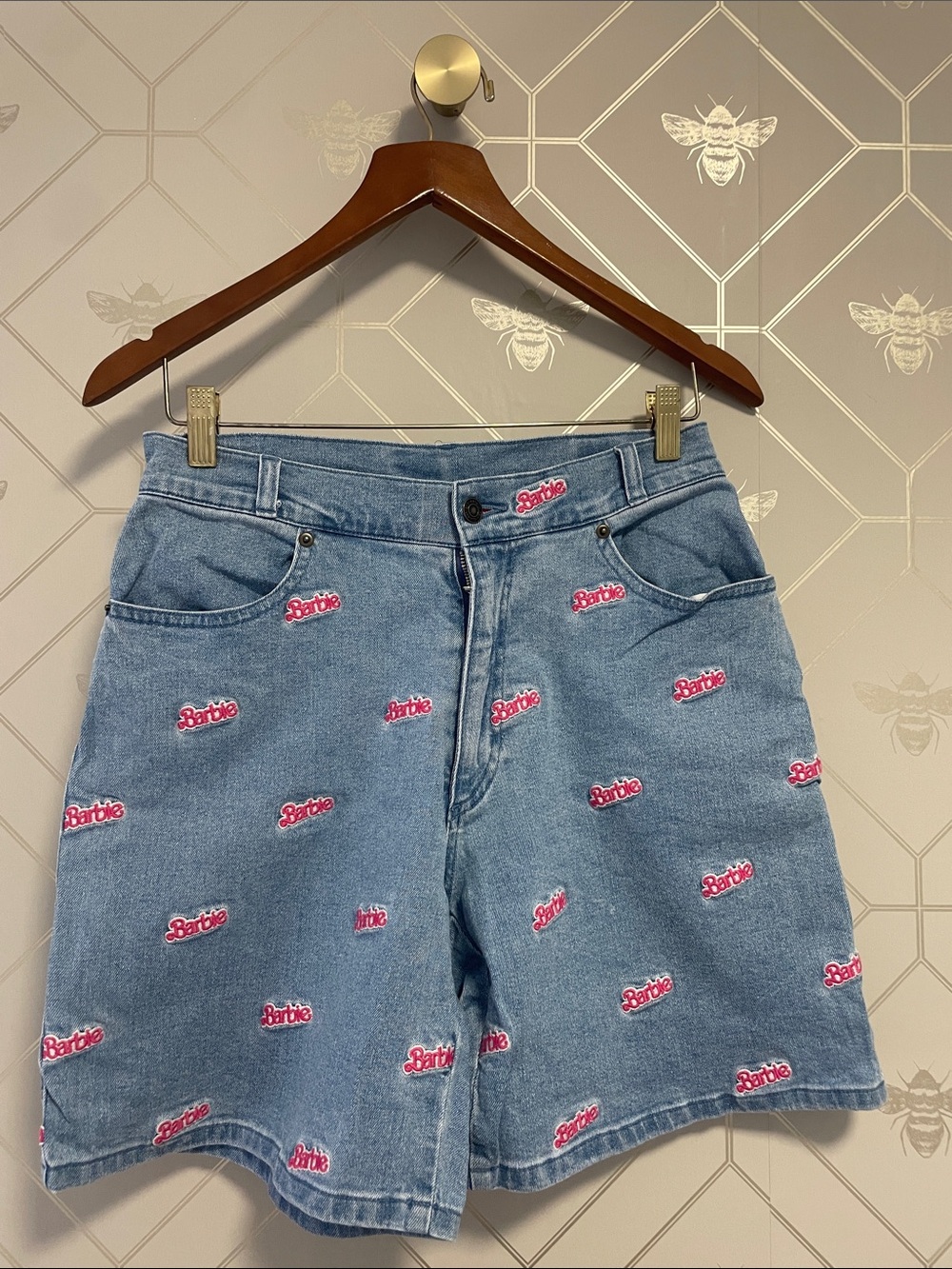 Barbie Embroidered Light Blue Denim Jean Shorts